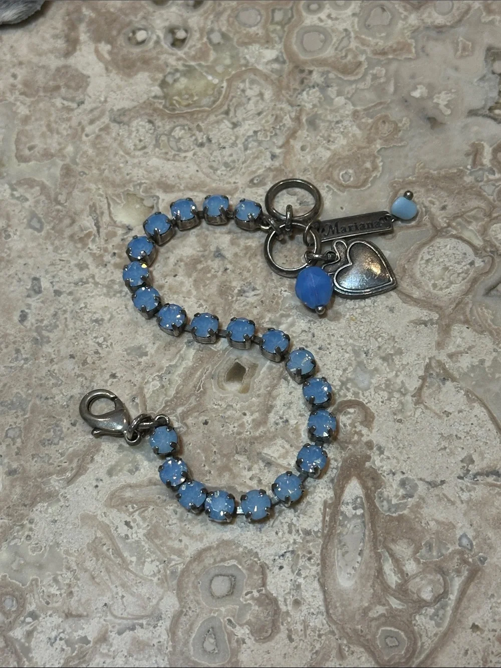 Mariana Periwinkle Blue Crystal Heart Charm Bracelet